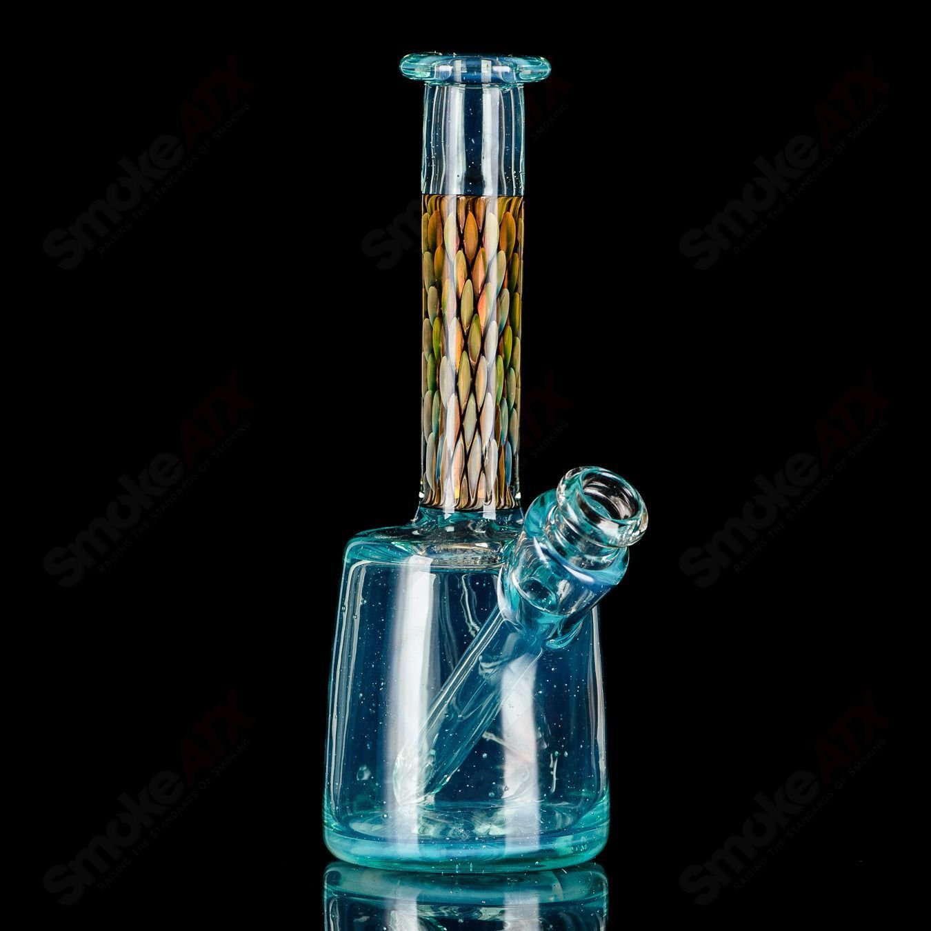 BCM Glass UV Mini Rig for concentrates, clear glass with colorful UV accents, compact heady glass concentrate rig.