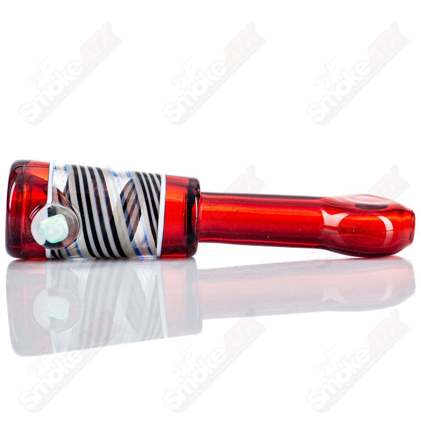 Colorful Kirkland Glassworks Wig Wag Chillim, hand-crafted heady glass pipe with vibrant wig wag pattern for smoking.