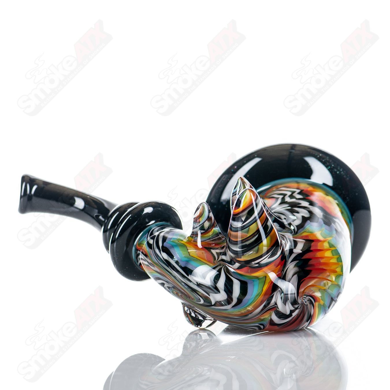 JMass Sherlocks heady glass pipe featuring 3D Fire & Ice Reversal artwork by Shawna Benson with vibrant colors and intricate design.