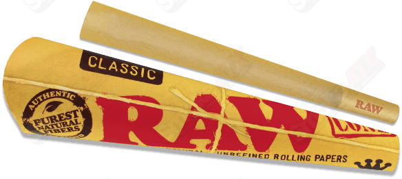 Three RAW King Size Classic Cones for rolling, made of natural unbleached paper, shown in a 3-pack.