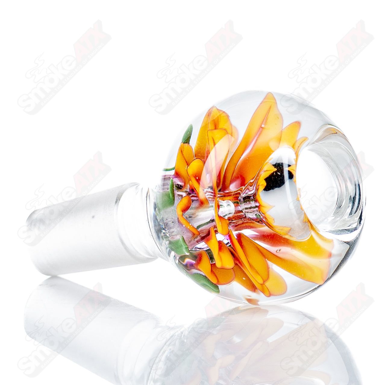 14mm Flower Marble Bowl by Swan Glass, a colorful heady glass bowl with floral marble design and clear glass accents.