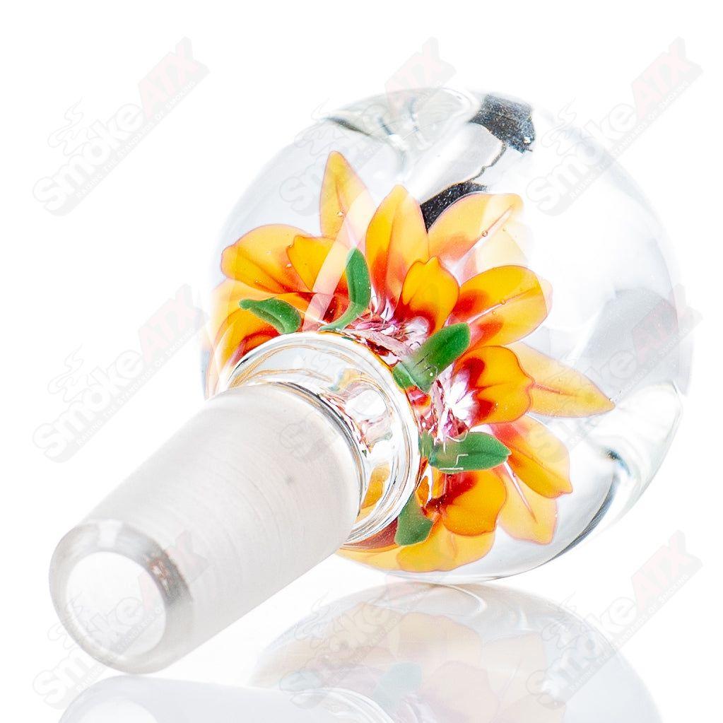Swan Glass flower marble bowl for heady glass smoking, 14mm joint, featuring colorful flower and marble design.