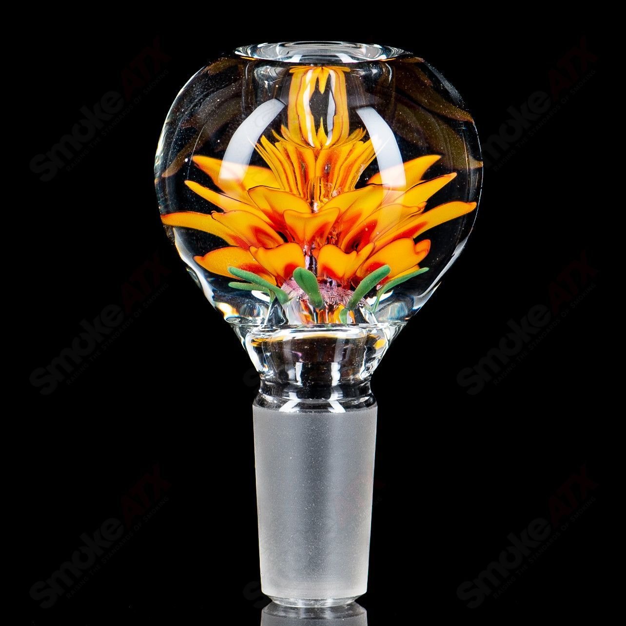 Swan Glass 14mm Flower Marble Bowl for heady glass pipes, featuring colorful flower and marble design on clear glass