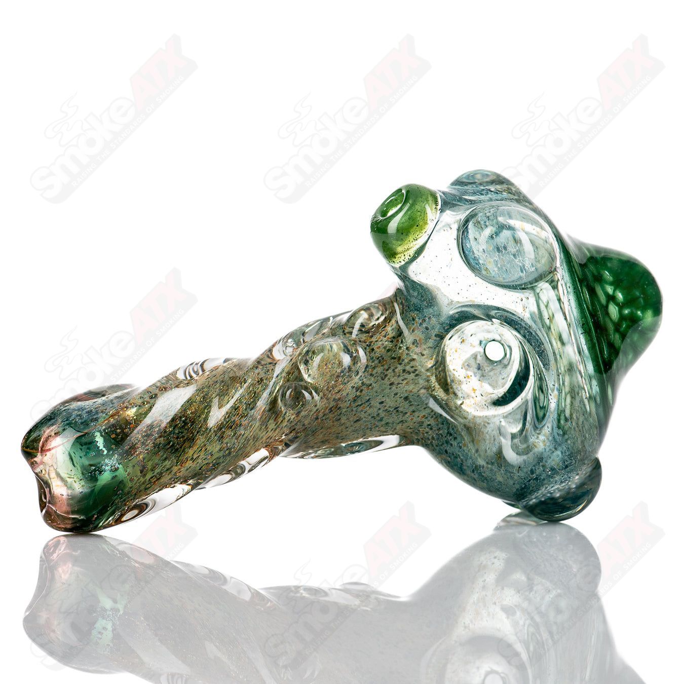 Molten Imagination Dragon Skin glass hand pipe with honeycomb design, featuring intricate dragon scale details.