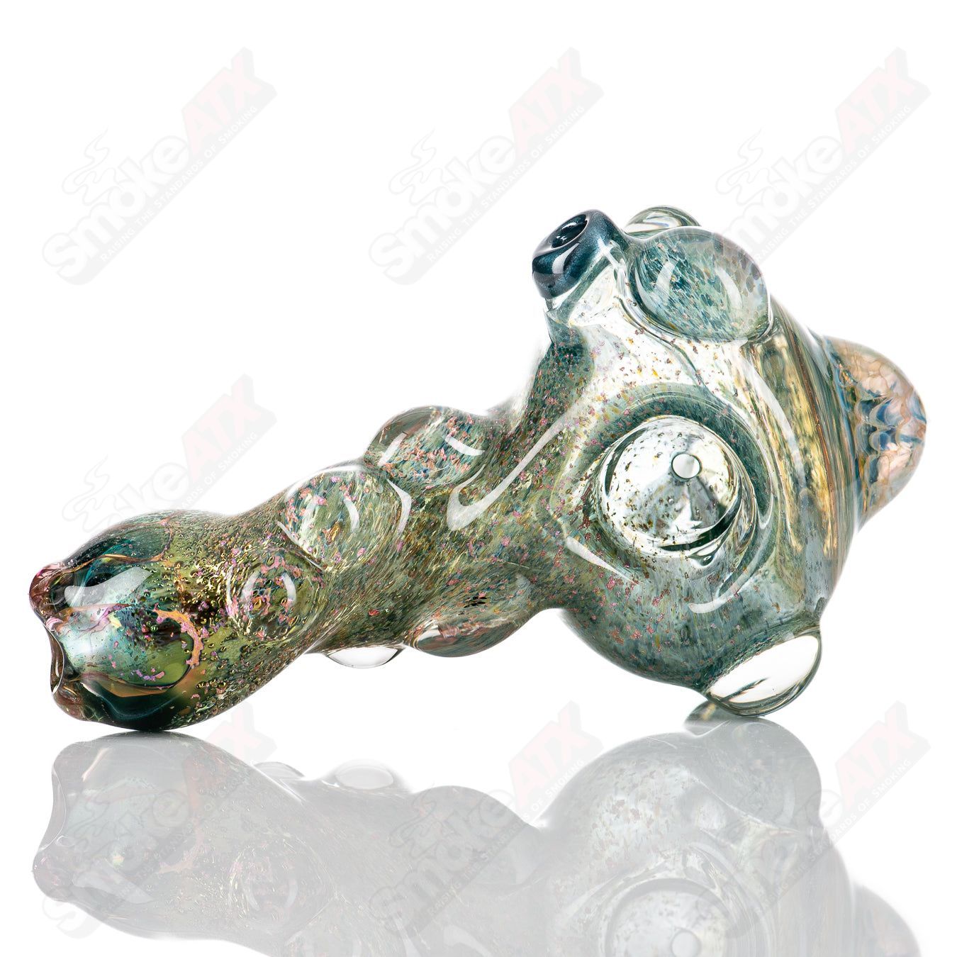Glass hand pipe featuring a #4 Dragon Skin with honeycomb design by Molten Imagination