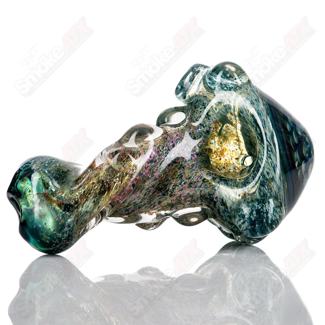 Molten Imagination Dragon Skin Glass Hand Pipe with Honeycomb design featuring detailed dragon scale pattern.