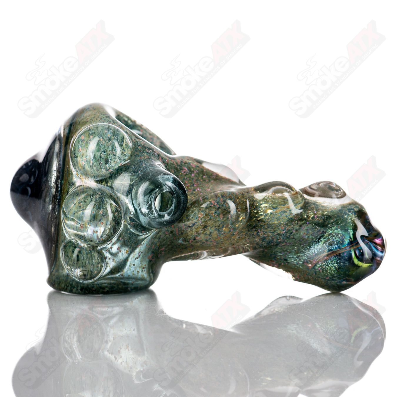 Molten Imagination Dragon Skin glass hand pipe with honeycomb design, featuring intricate dragon scale pattern and vibrant colors.