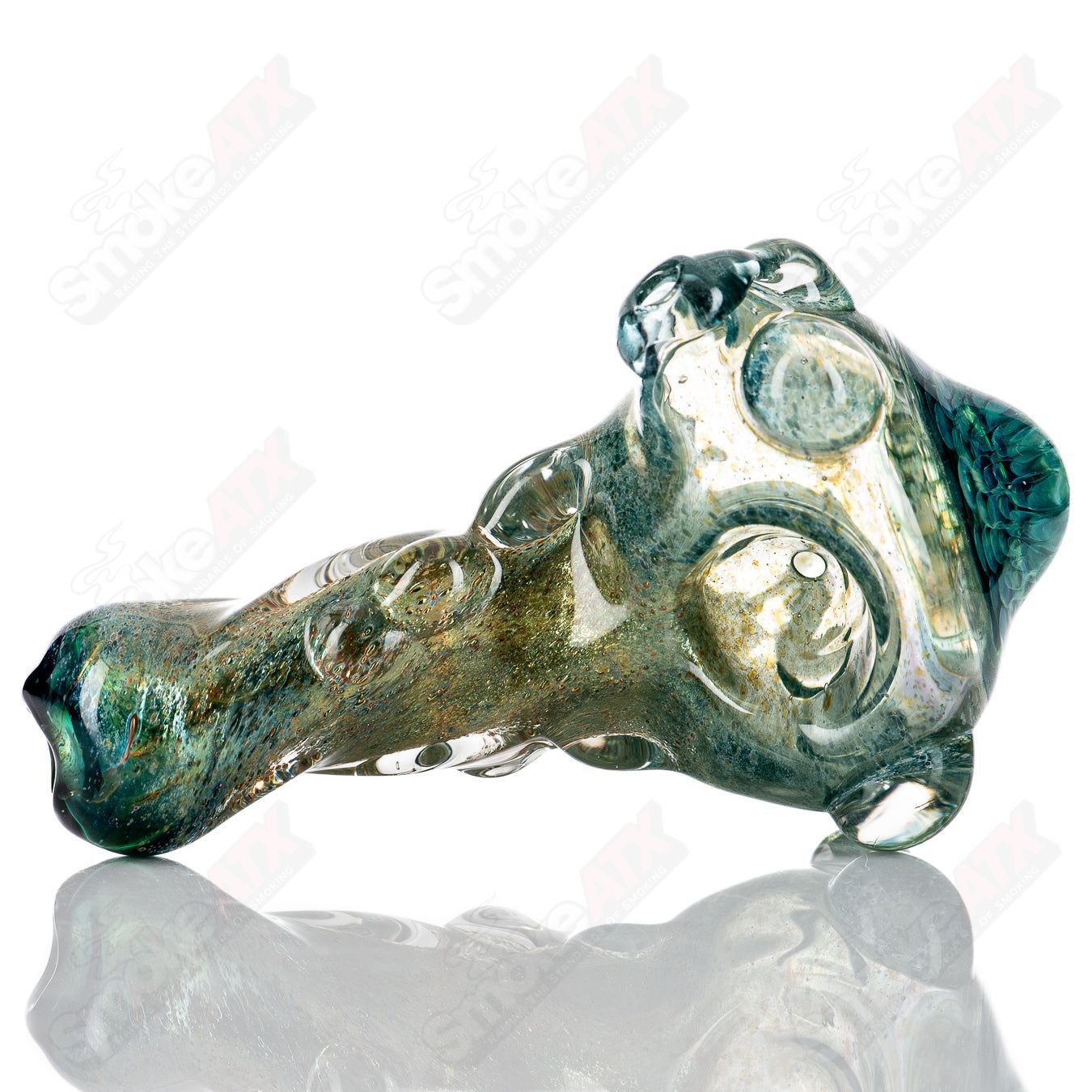 Molten Imagination Dragon Skin hand pipe with honeycomb glass design, featuring intricate dragon scale details and vibrant colors.