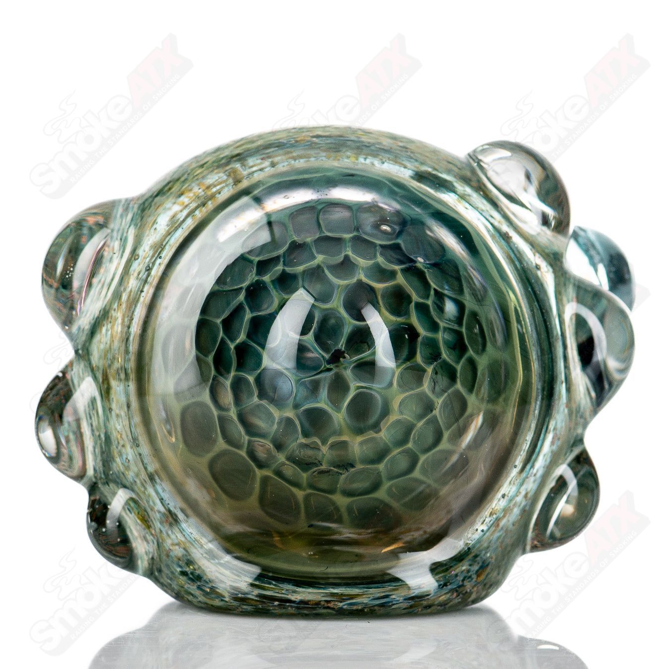 Molten Imagination Dragon Skin glass hand pipe with honeycomb design, featuring a textured dragon scale pattern.