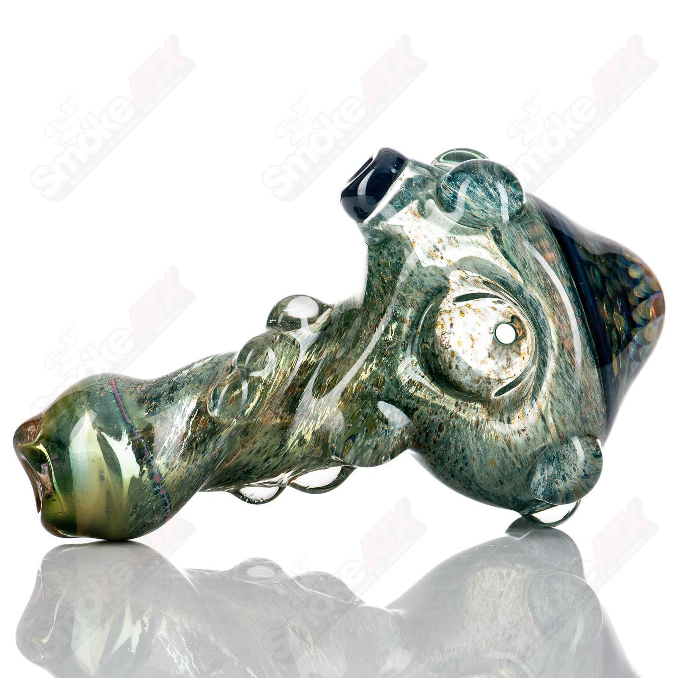 Molten Imagination Dragon Skin hand pipe with honeycomb glass pattern, featuring intricate dragon scale design and vibrant colors.