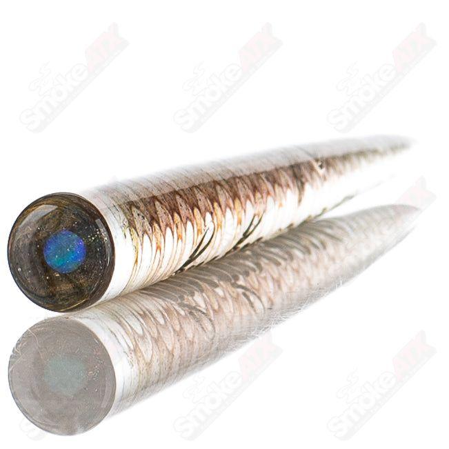 Sovereignty Glass spiral poker tool with opal accents, featuring a heady glass design and intricate spiral detail.