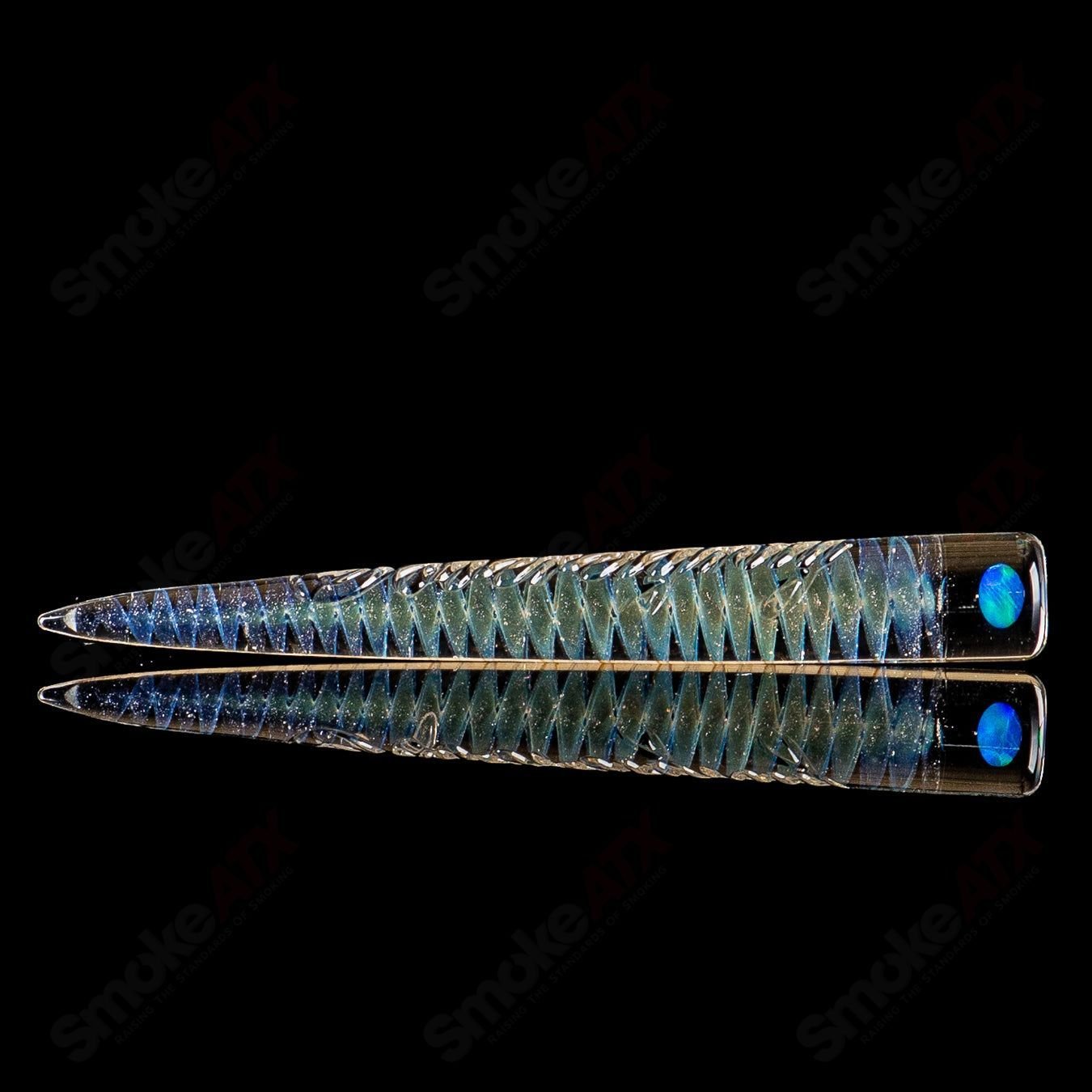 Sovereignty Glass heady glass spiral poker tool with opal accents, designed for glassworking and jewelry making.