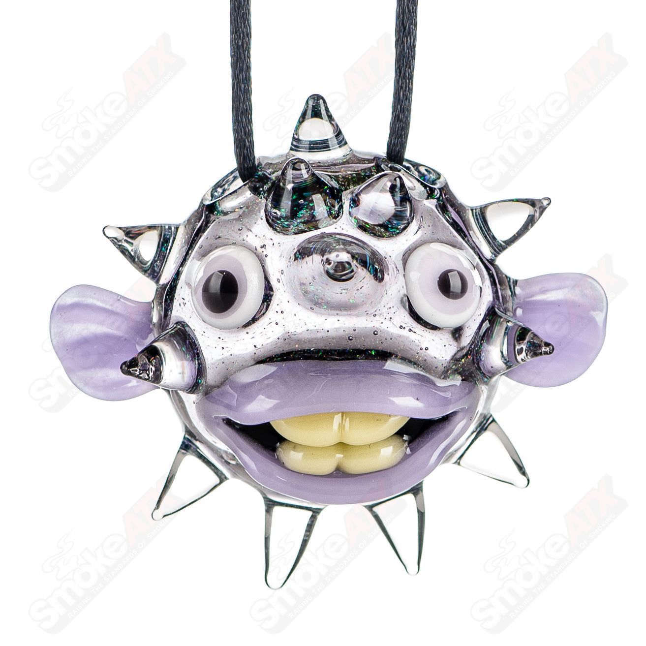 Chadd Lacy Glass #4 Puffer Pendant made of colorful lacy glass, featuring a unique puffed design, ideal for display or jewelry collection.