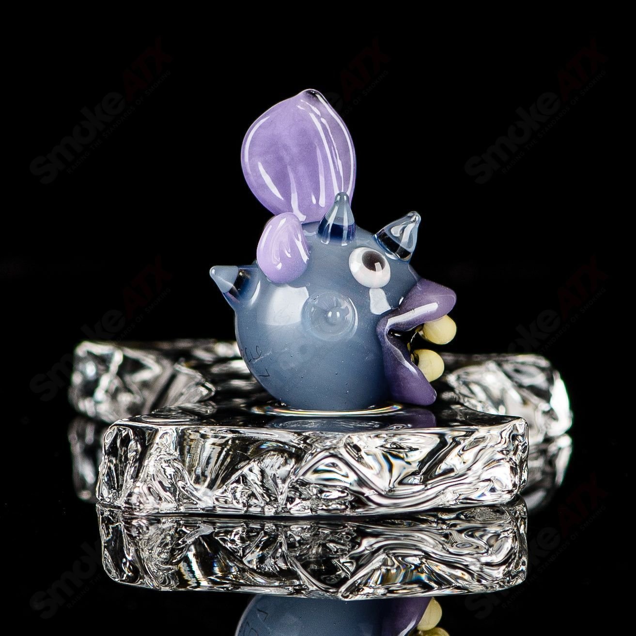 Chadd Lacy Glass Heady Pendant featuring a four-puffer slurper marble design in colorful glass art.