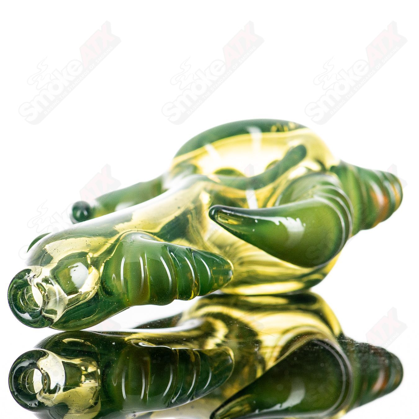 JMK Glass Sceptre Steam Roller Spoon hand pipe with clear glass design and intricate details, perfect for smoking.