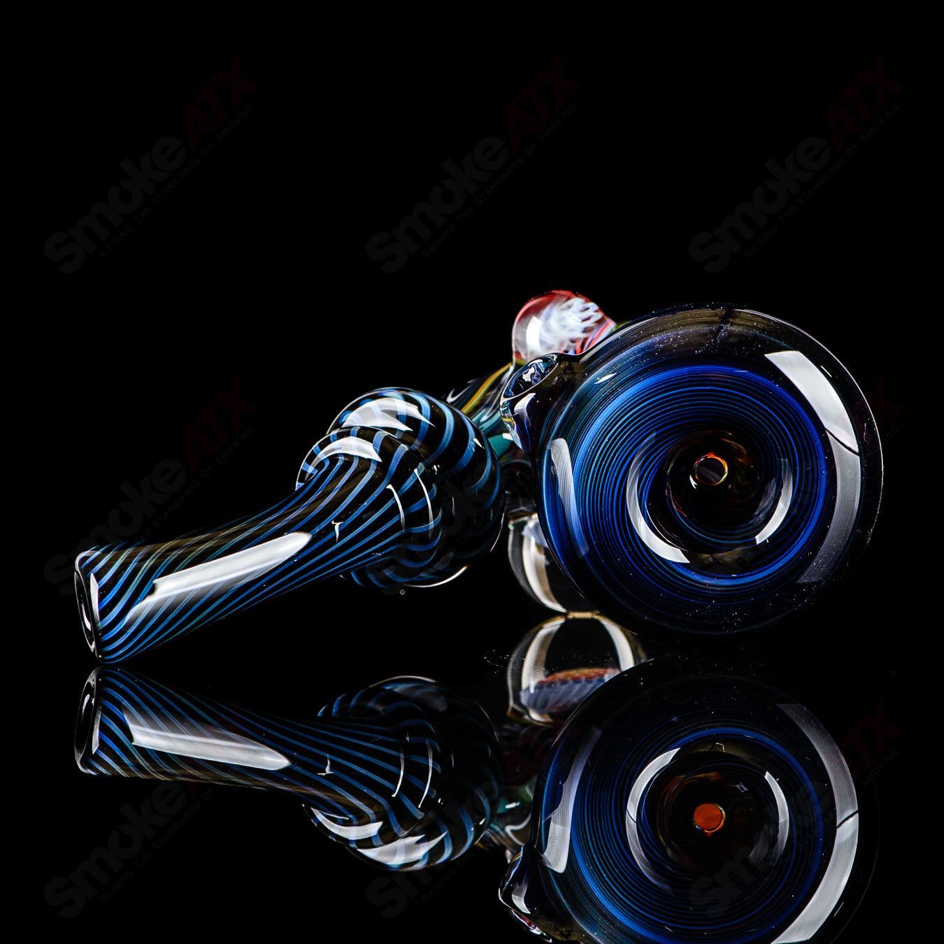 Small Wig Wag Sherlock heady glass pipe with Milli accent by JMass, featuring intricate glasswork and vibrant colors.