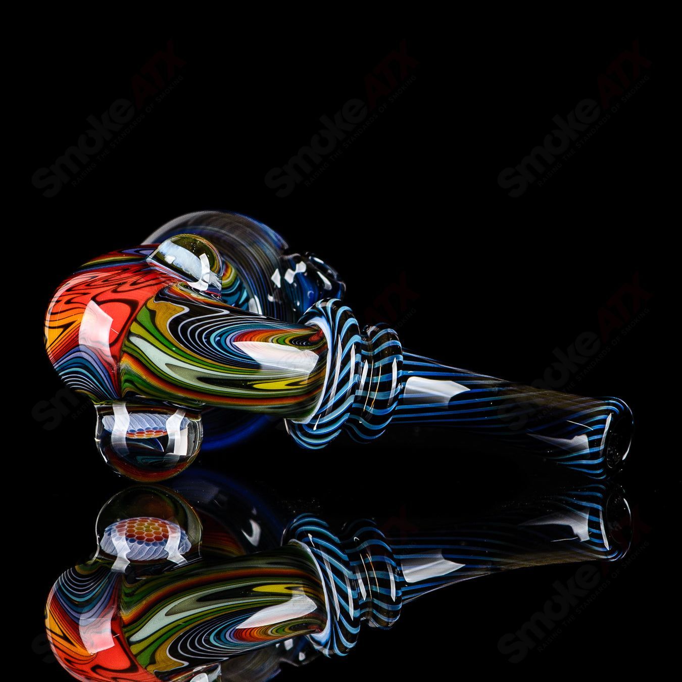 Small Wig Wag Sherlock heady glass pipe with Milli accent by JMass, featuring vibrant colors and intricate glasswork.