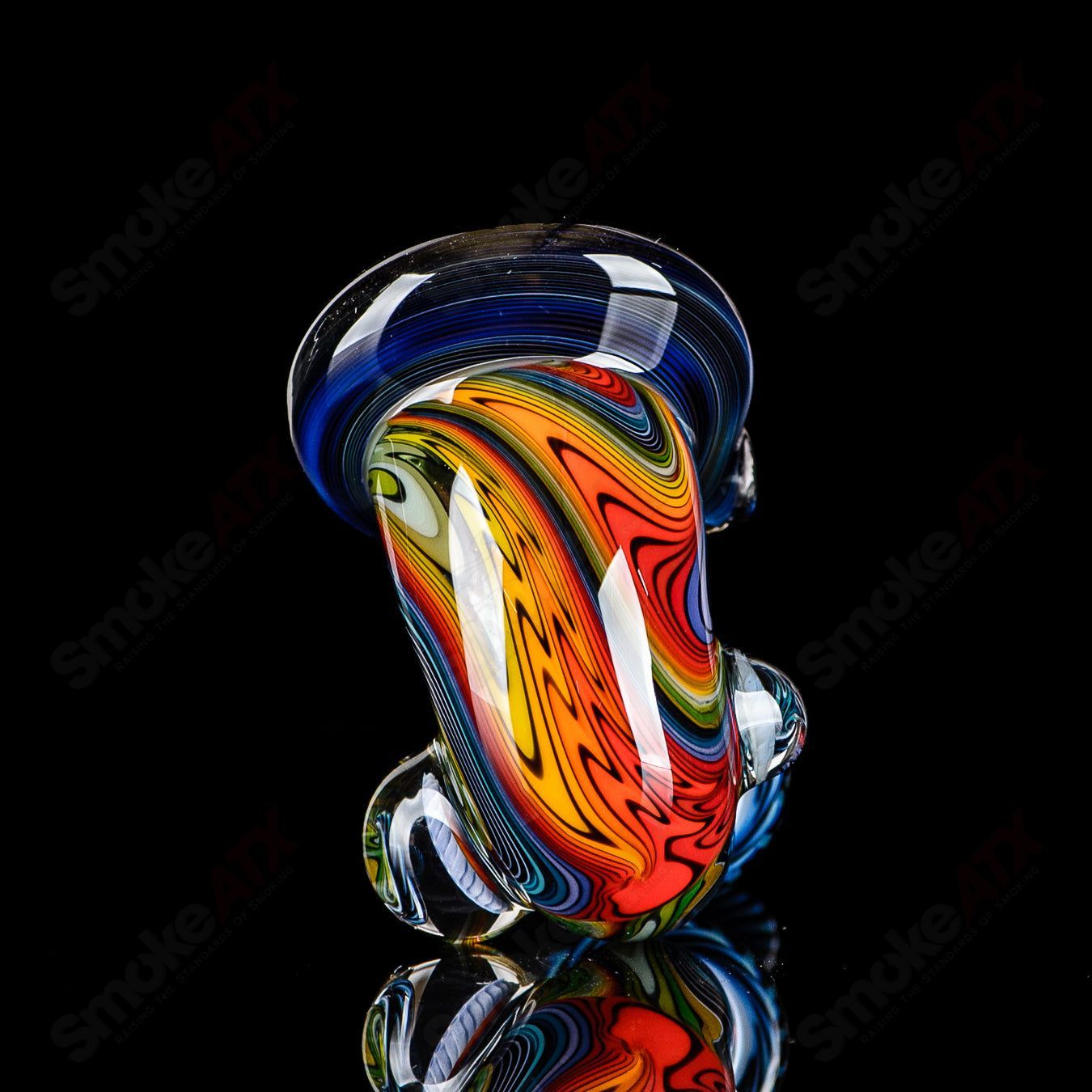 Small Wig Wag Sherlock heady glass pipe with Milli accent by JMass, featuring vibrant colors and intricate design details.
