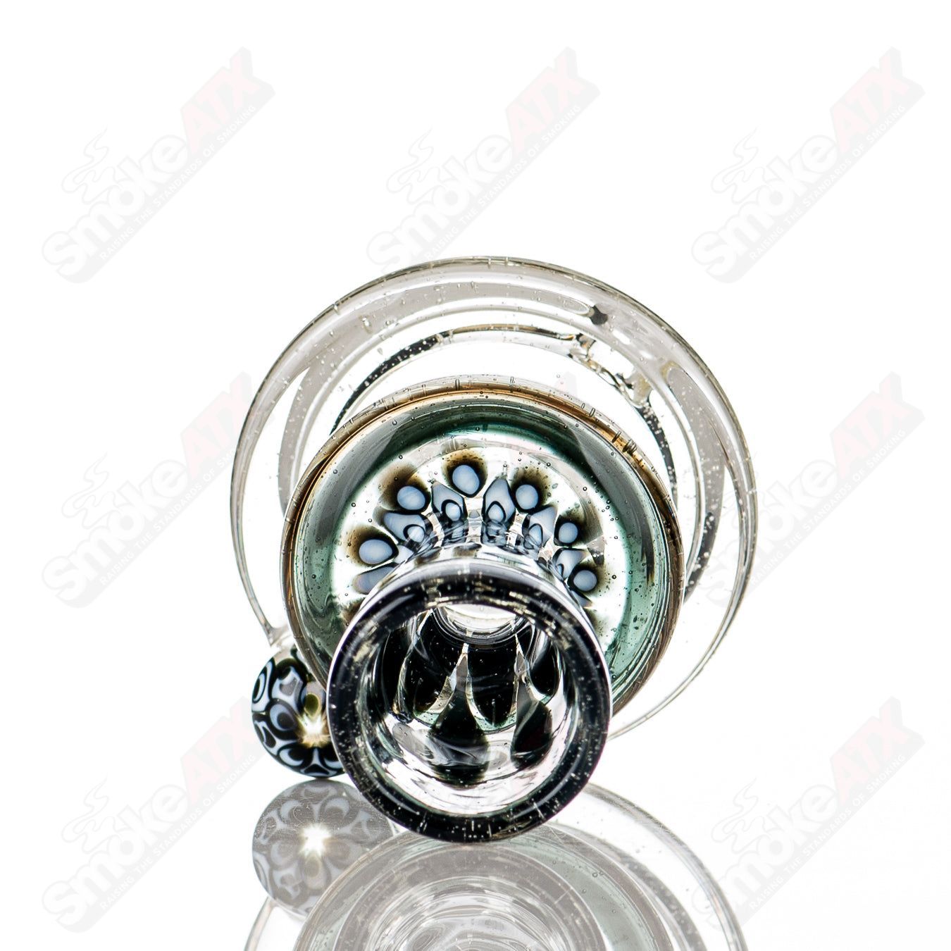 Heady glass Puffco Top with UV dot stack design by Geoff Made, for Indo X Dry Puffco vaporizer, featuring vibrant glass art.