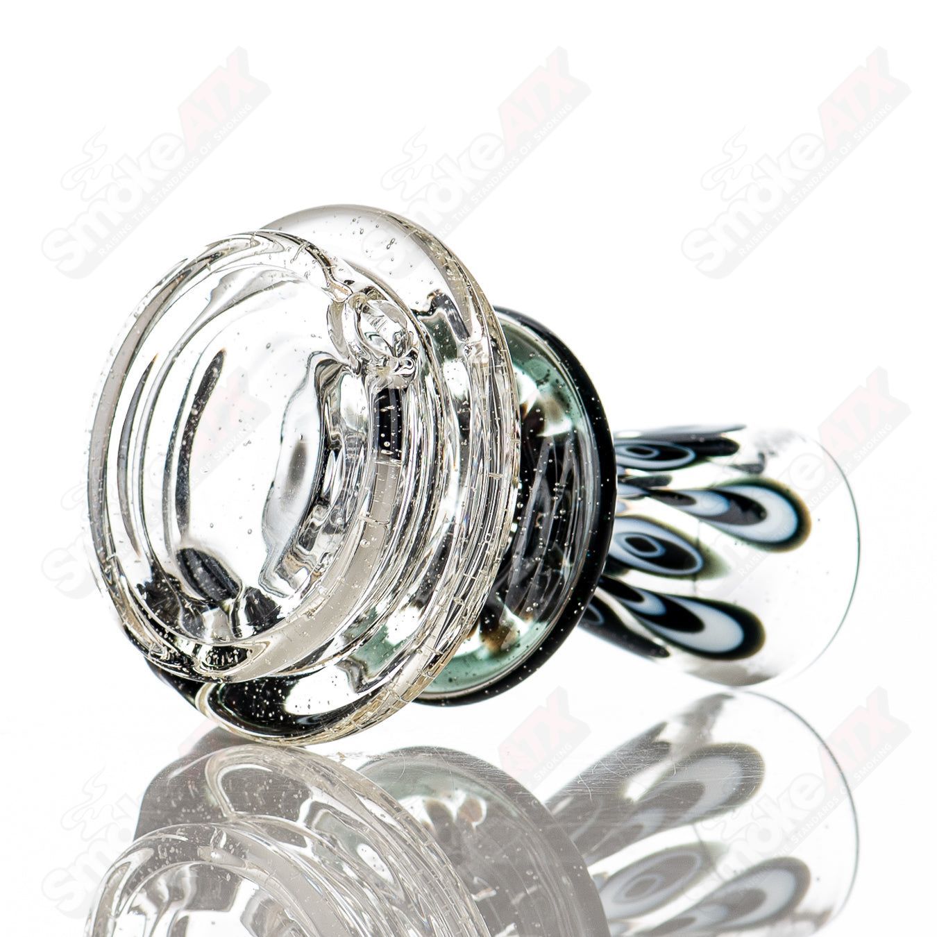 Heady glass UV dot stack dry Puffco top for Indo X by Geoff Made Glass, featuring vibrant UV dot design on clear glass.