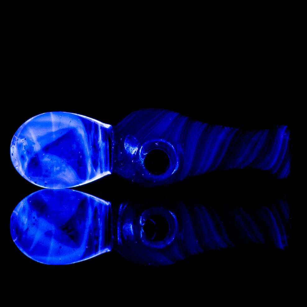 Colorful UV-reactive Puffco Joystick head by Geoff Made Glass, designed for Indo x Puffco Tops, with vibrant heady glass details.