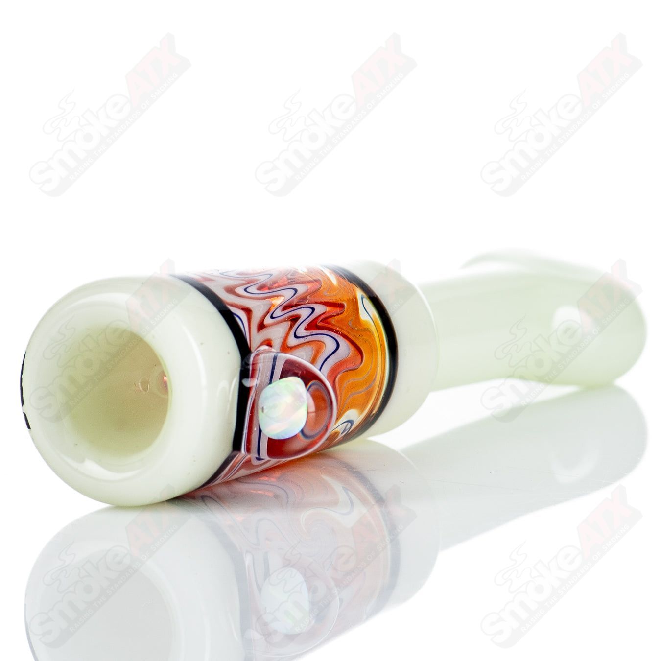Kirkland Glassworks Wig Wag Chillim, a colorful heady glass chillum with intricate wig wag pattern and smooth glass finish.
