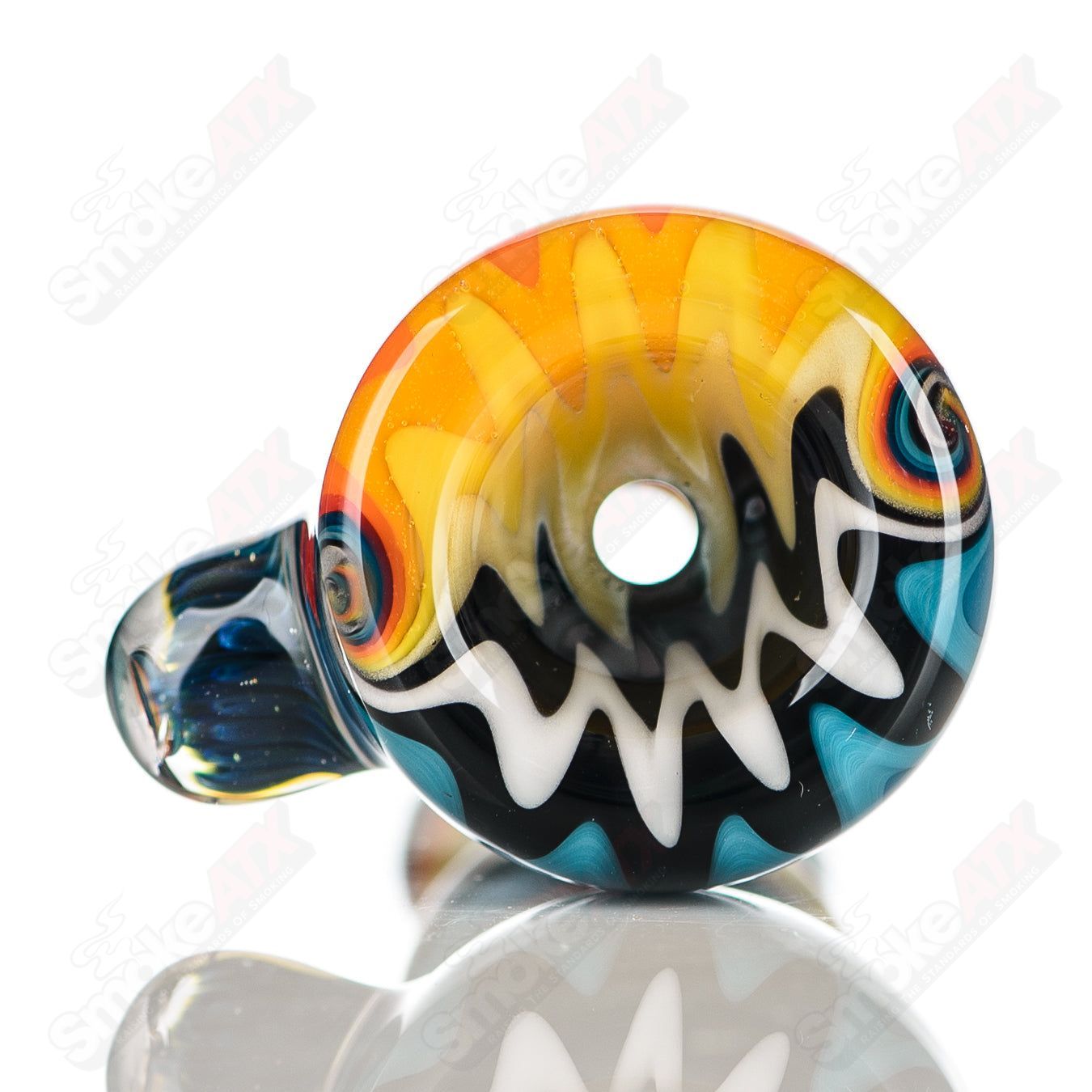 Katy Wright Glass Wig Wag Chillum, colorful heady glass pipe with wavy design, hand-blown for a unique smoking experience