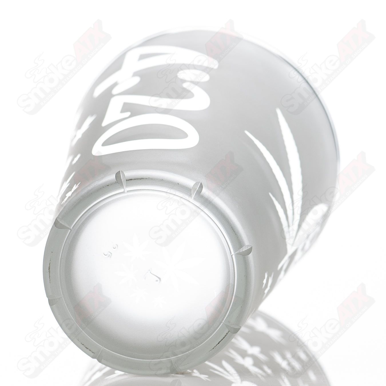 420 Blasted Pint Glass by Fatal Facets, Heady Glass cup featuring intricate 420-themed design with a frosted, blasted surface.