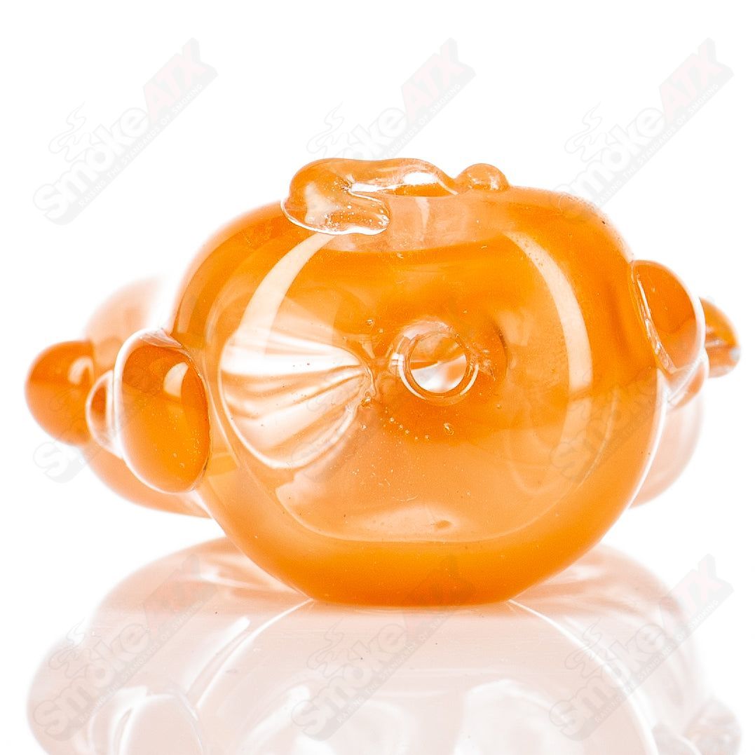 Glass Goddess Pipe by Nobody, clear glass pipe with intricate goddess design, compact and smooth for hand-held use.