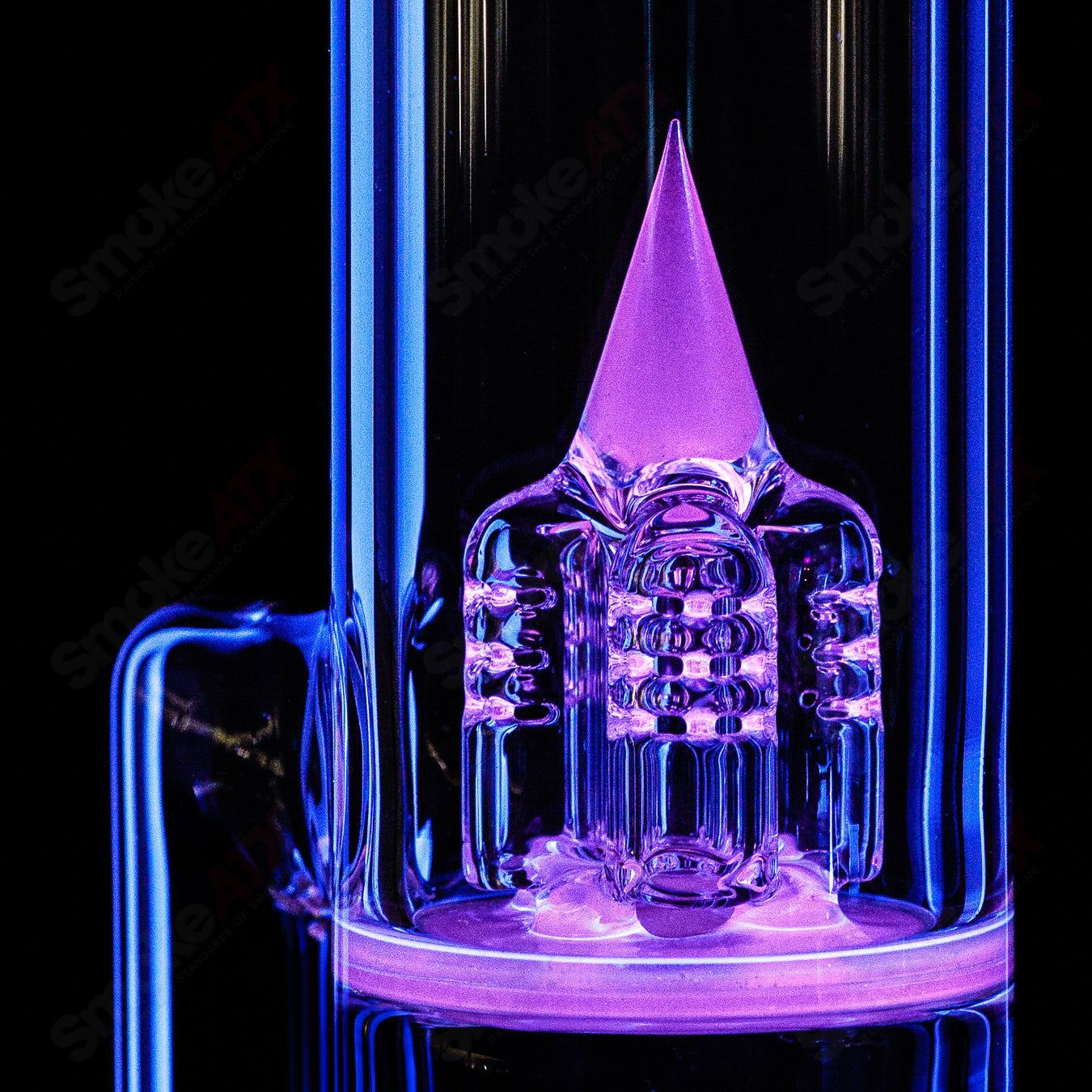 44mm Sovereignty Glass Treecycler straight tube with lime white satin UV splashguard, partial seal accents, and innovative design.