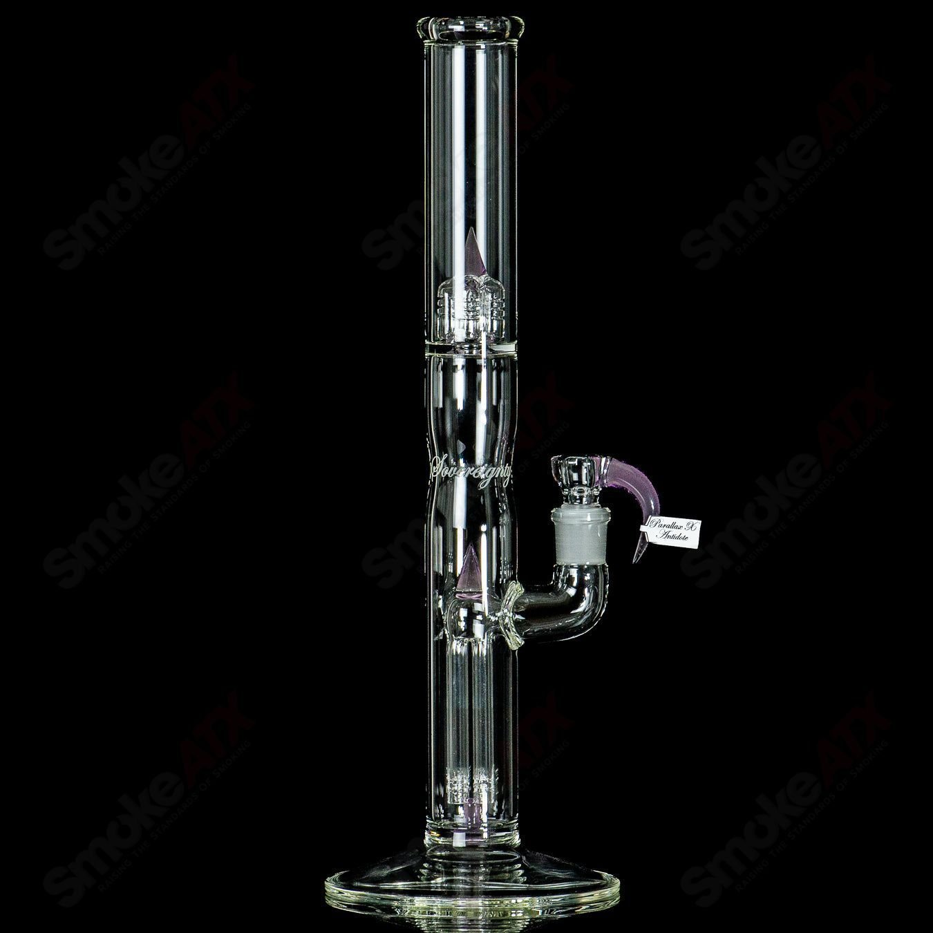 Sovereignty Glass 44x4 fixed straight tube with partial accent and body reduction, clear heady glass smoking pipe.
