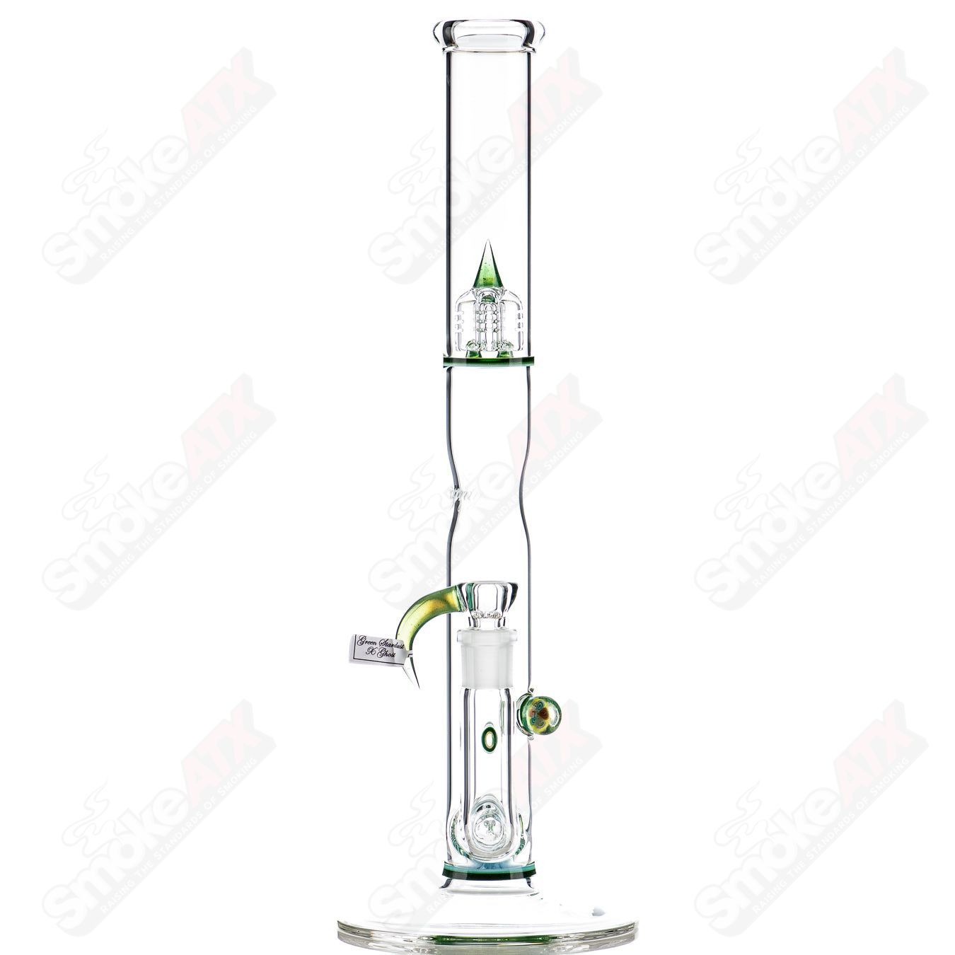 Sovereignty Glass 44x4 G-Line partial accent straight tube with body reduction, Millie and Seal accents, clear glass design.