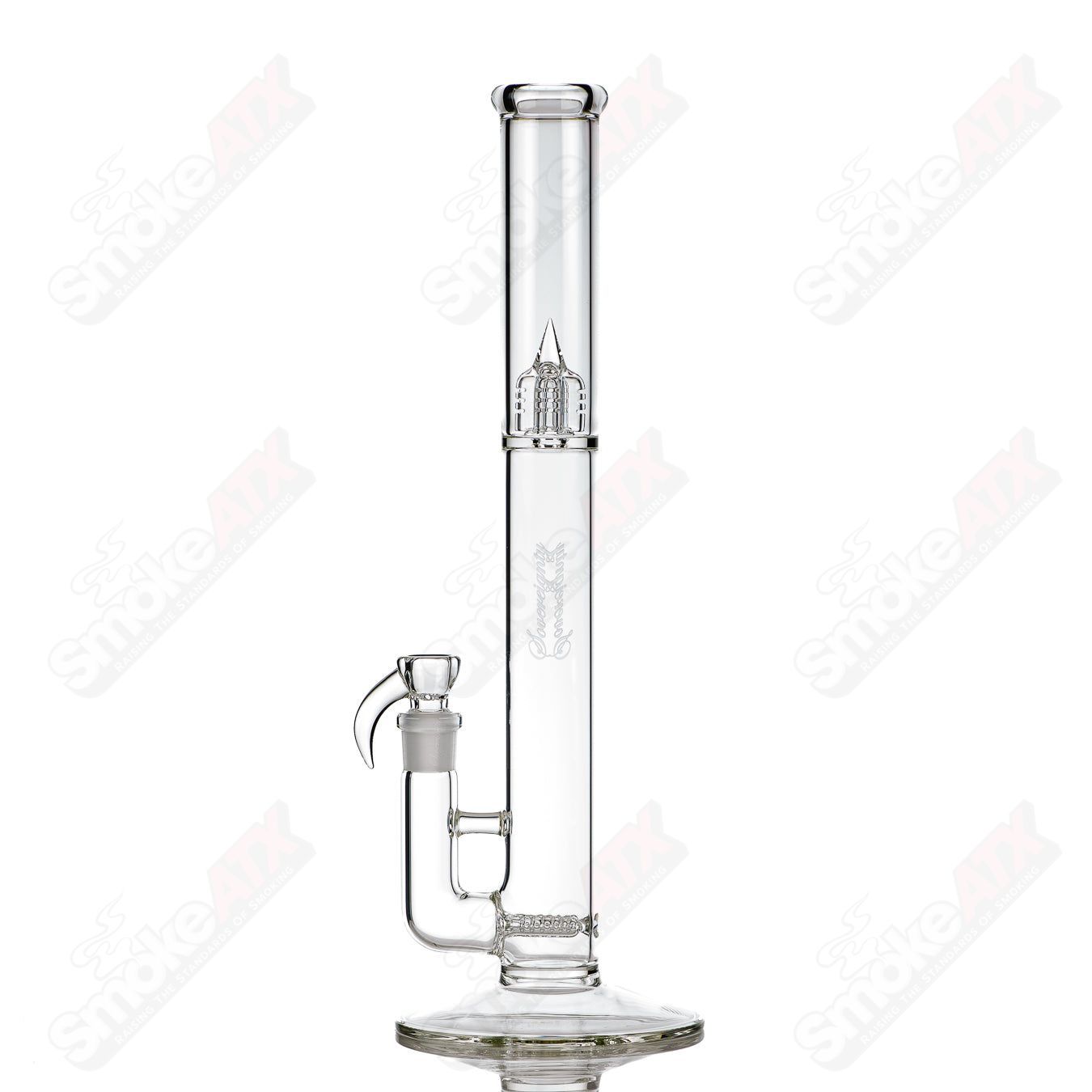 Clear glass straight tube bong with 44x4 G-Line Sovereignty design, featuring sleek cylindrical shape and durable construction.