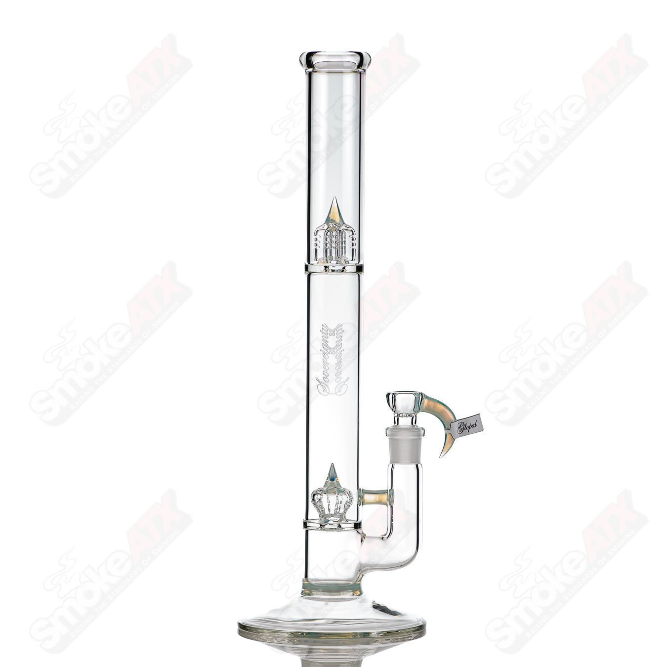 Sovereignty Glass 44x4 Imperial Partial Accent straight glass tube with colorful decorative accents on a white background.