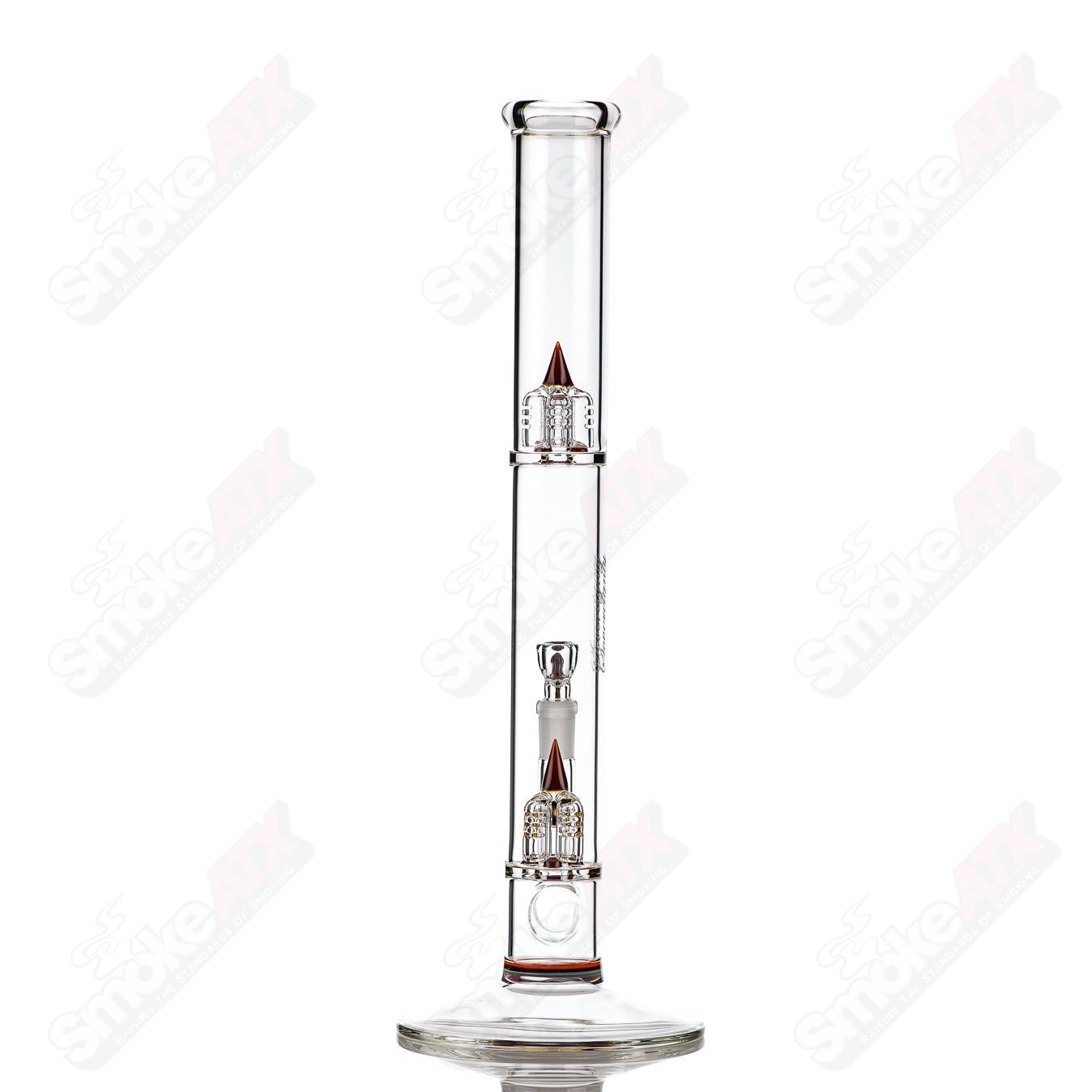 Sovereignty Glass 44x4 Inv4 Partial Accent straight tube in amber purple and lava colors, showcasing intricate glasswork.