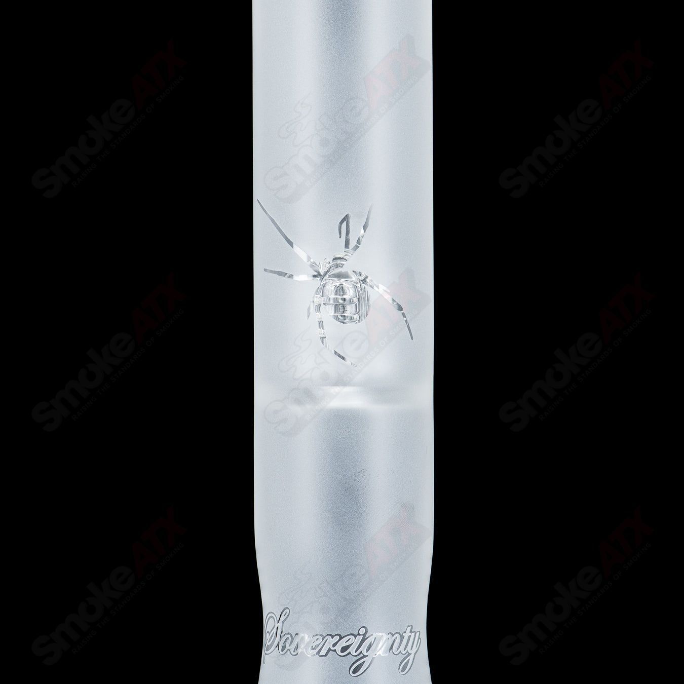 Sovereignty Glass straight tube with 44x4 threeline clear design, Halloween pattern, and body reduction in a glass smoking pipe.