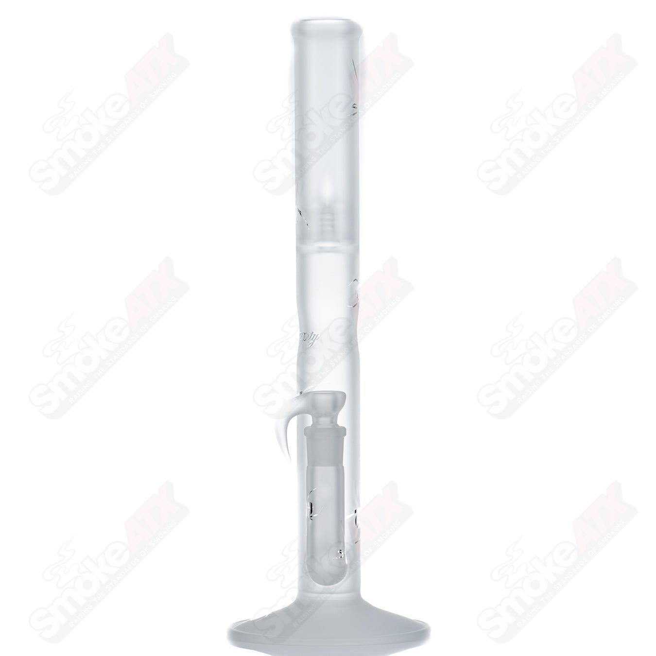 Sovereignty Glass 44x4 Threeline Clear straight tube with body reduction and Halloween pattern, featuring vibrant glass artwork.