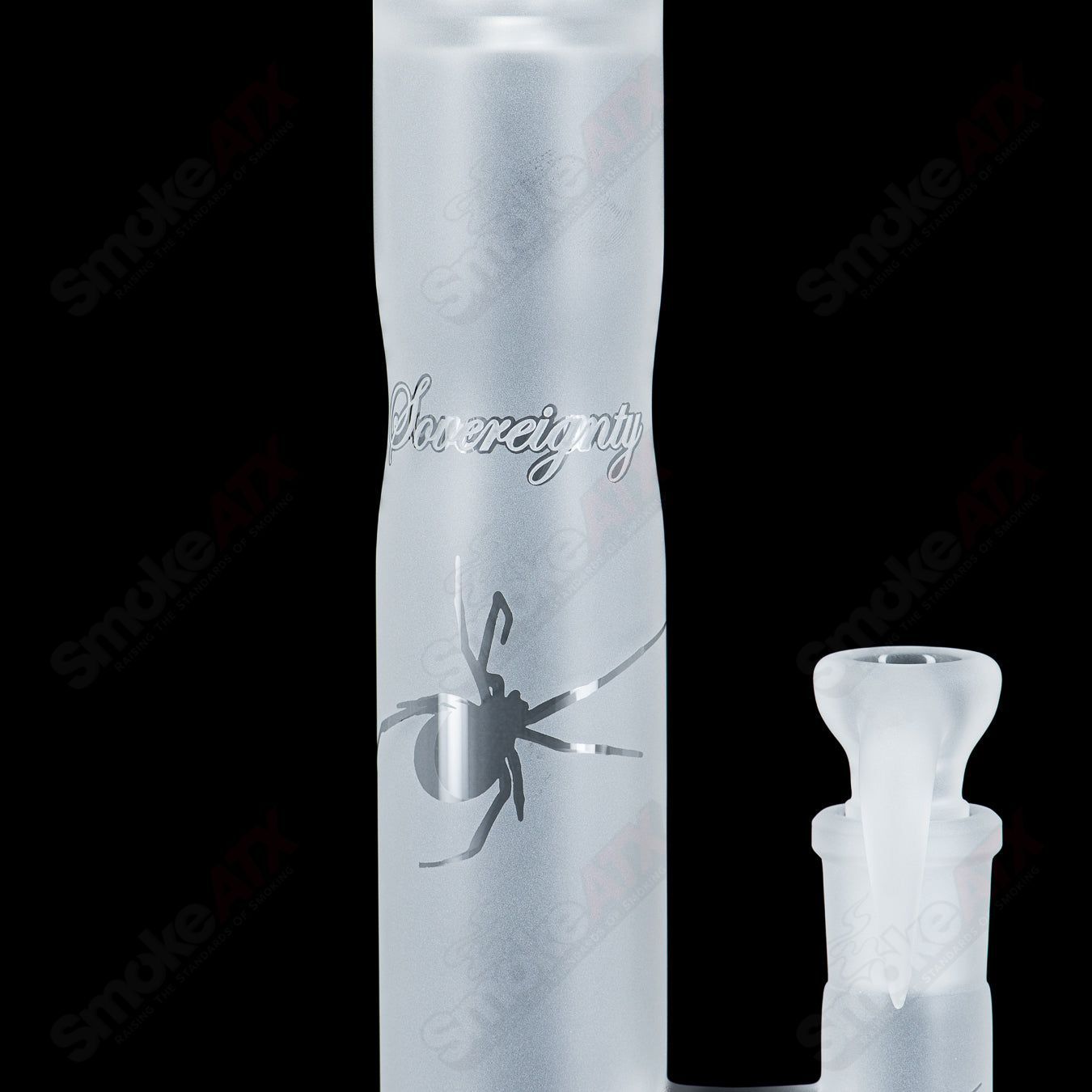 Sovereignty Glass 44x4 Threeline clear straight tube with body reduction and Halloween pattern design.
