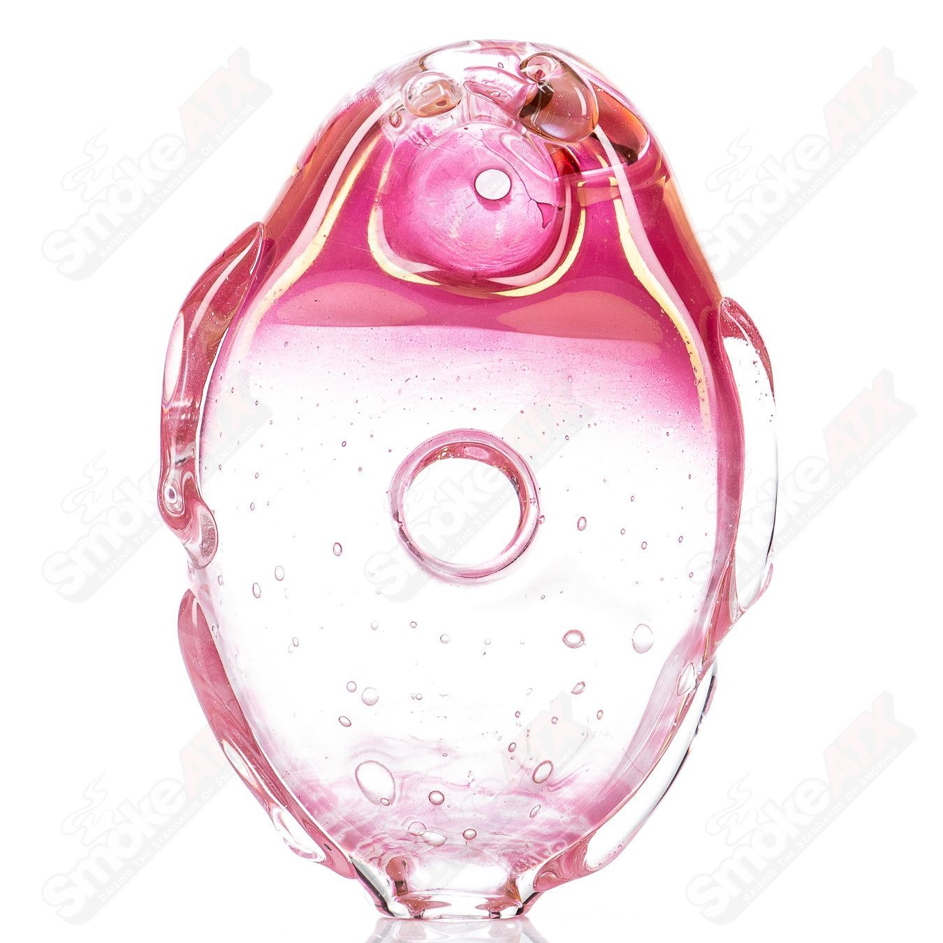 Glass Goddess Pipe by Nobody, clear glass hand pipe with intricate goddess design and smooth rounded bowl for smoking.