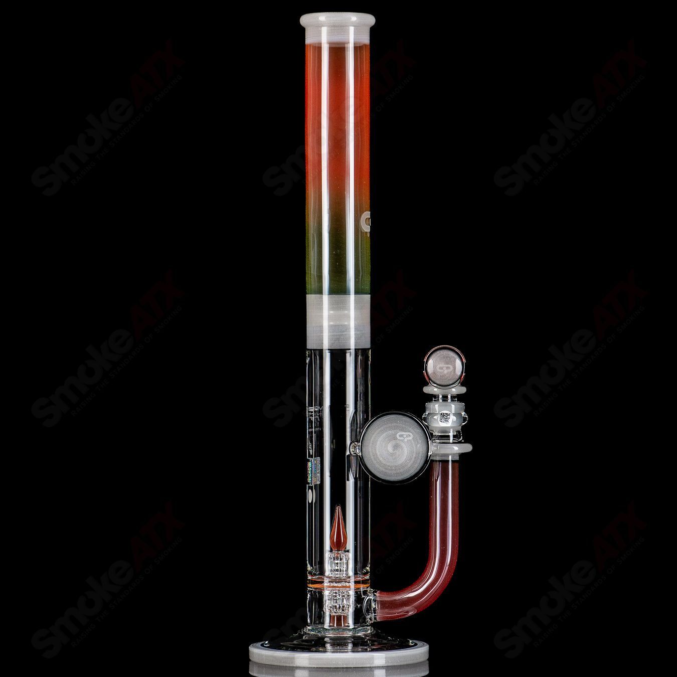 Mobius 45 T V1 Accent waterpipe made of glass, featuring a sleek design with intricate details and a sturdy base.