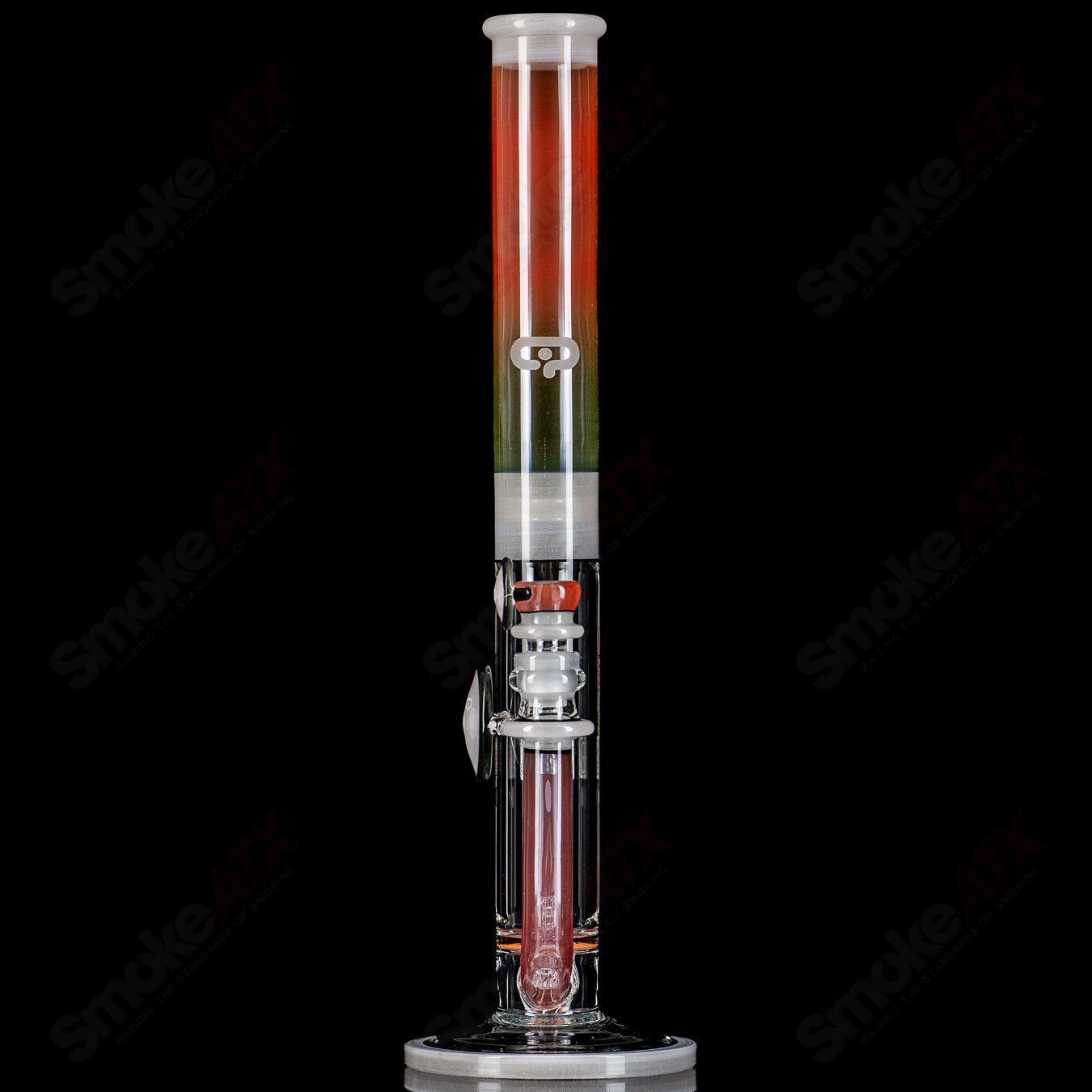 Mobius 45 T V1 Accent 2025 glass waterpipe with intricate design and clear glass body, featuring a wide mouthpiece and sturdy base.