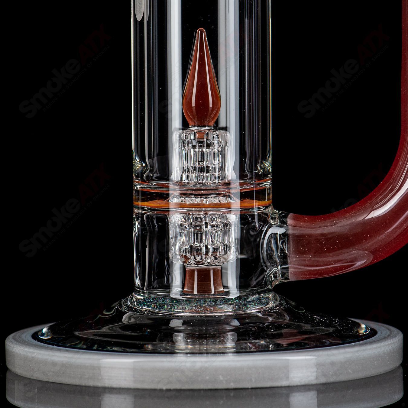 Mobius 45 T V1 Accent 2025 glass waterpipe with intricate design, clear glass body, and modern shape for smooth smoking experience.
