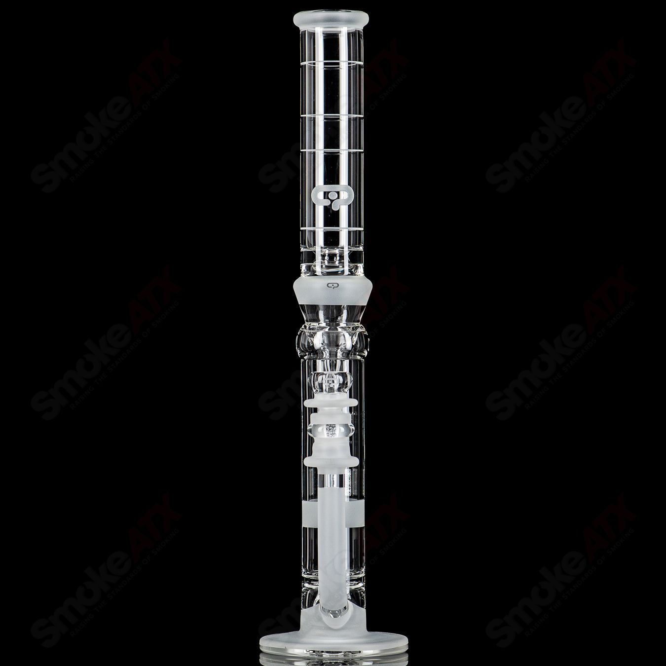 Mobius 45 T V1 Splash Trap Coldworked glass waterpipe with intricate design and durable construction.