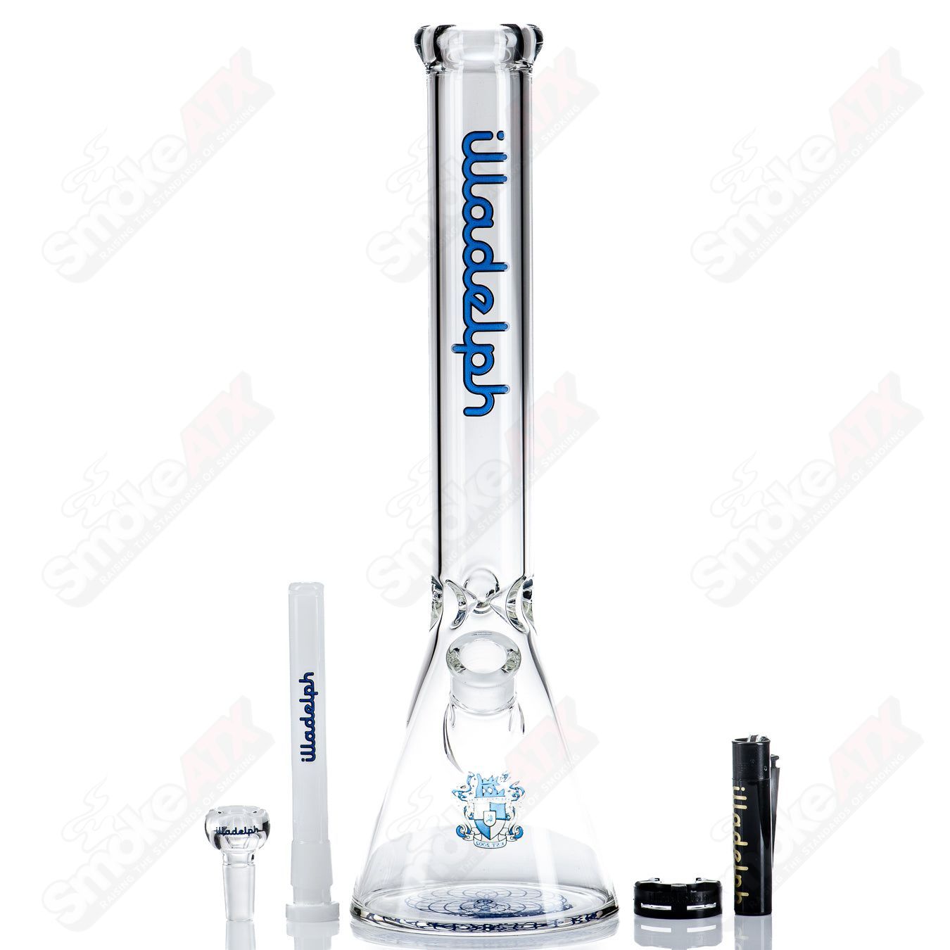 Royal blue 15-inch Illadelph glass beaker with 45mm diameter, showcasing clear glass construction and sturdy base.