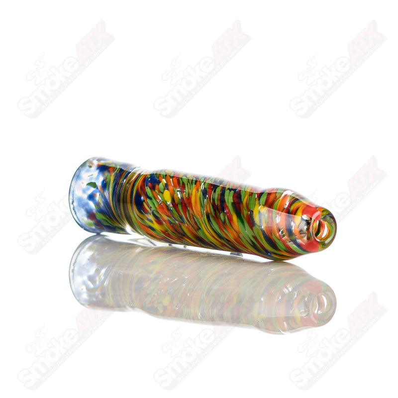 Rainbow Confetti Frit Chillum w/ Clear Horn Signed - JMK Glass - Smoke ATX