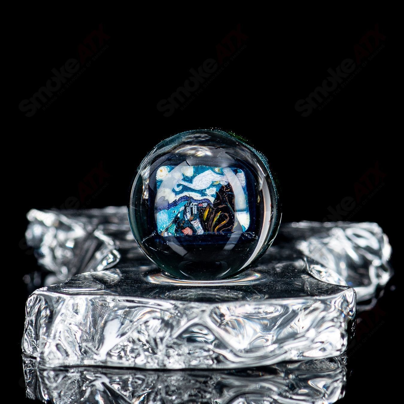 Four-piece Starry Night Slurper set by Grimm Glass featuring colorful, handcrafted glass smoking accessories with starry night design.