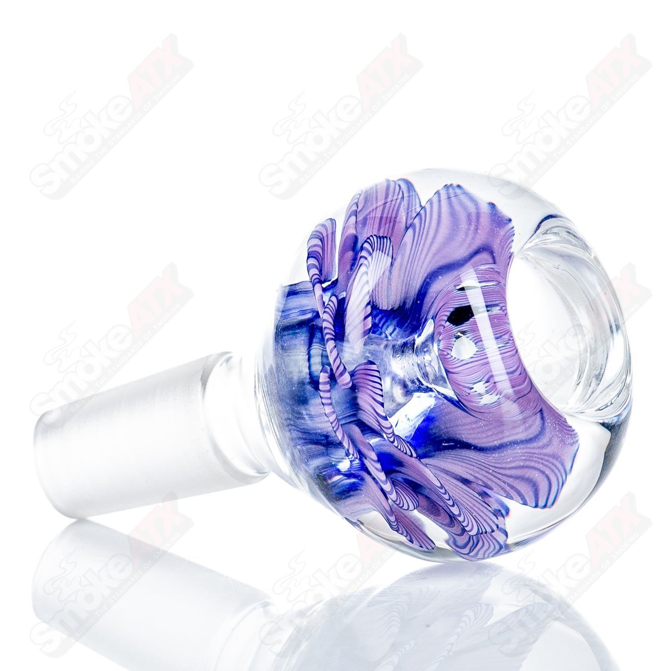 Swan Glass 14mm Flower Marble Bowl for heady glass pipes, featuring a colorful floral marble design and clear glass accents.