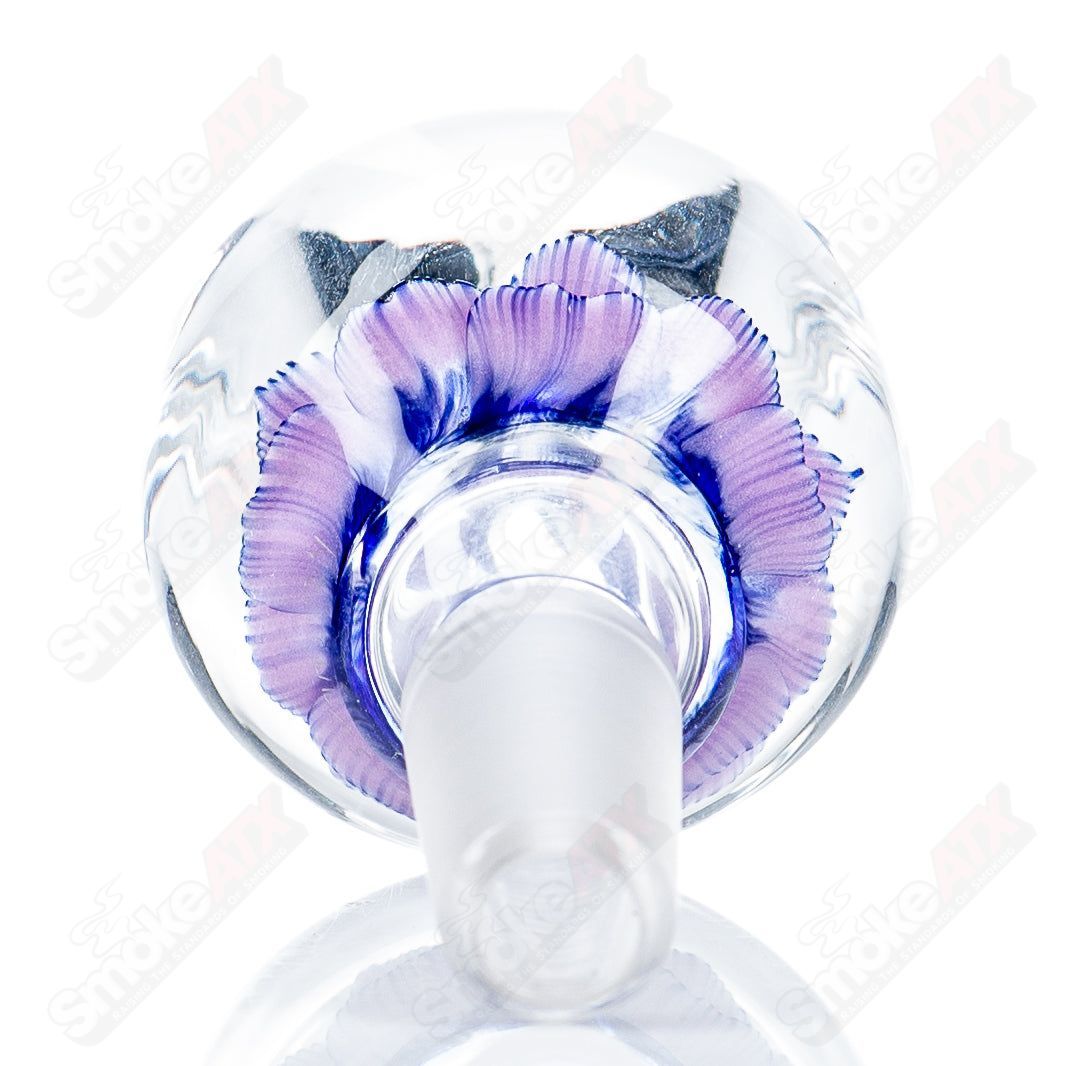 Swan Glass 14mm Flower Marble Bowl, Heady Glass bowl with colorful flower marble design and clear glass accents.