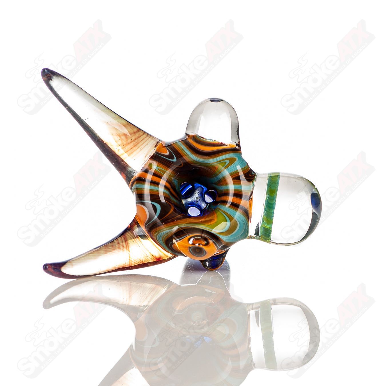 Colorful 14mm JMass Horn Milli Bowl for heady glass pipes, featuring intricate full color worked horn design.