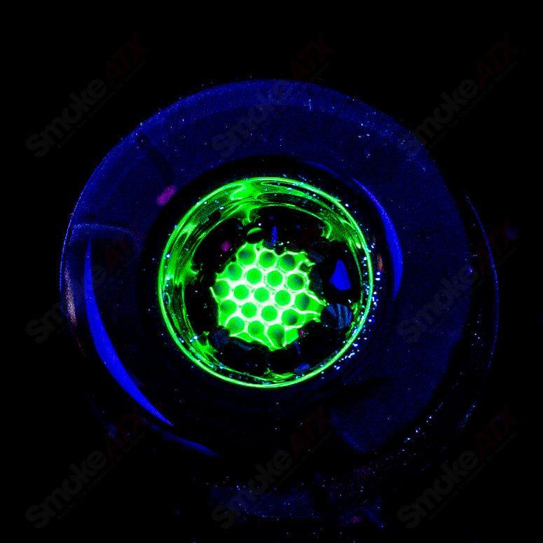 Mobius 14mm UV color elements multi-hole bowl for smoking, featuring vibrant UV-reactive design and multiple holes.